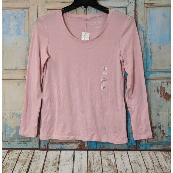 Maison Jules Womens Size Small Pink Scoop Neck Long Sleeves Pullover T Shirt - Picture 1 of 7